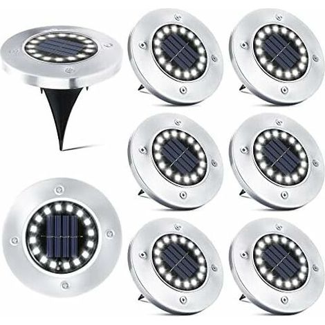 8 Stück 16 LED-Solar-Außenleuchten, Einbau-Solar-Gartenstrahler, IP65 wasserdichte Stehlampen für Gehwege, Terrassen, Höfe, Unterflurinstallation, Rasenflächen, Kaltweiß (1/5)