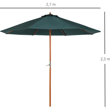 Parasol en bois, parasol de jardin, environ 2,5 m, vert foncé (1/5)