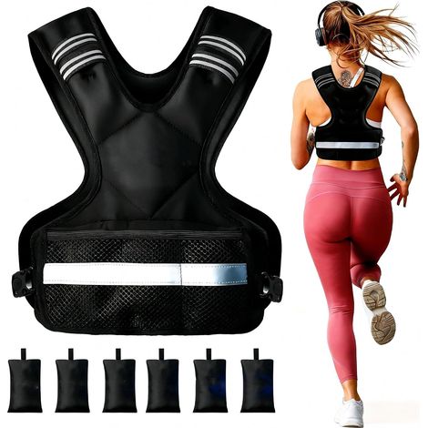 Gilet lesté réglable, Taille Ajustable, Poche Pratique, gilet à dos avec 6 poids en fer,pour l'Entraînement à Domicile, la Course à Pied et la Musculation (1/5)