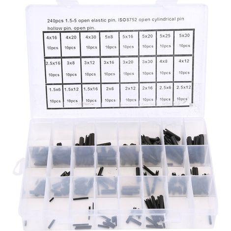Goupille cylindrique élastique en acier au carbone, 240 pièces, pièces auxiliaires de positionnement creuses 1.5 – 5