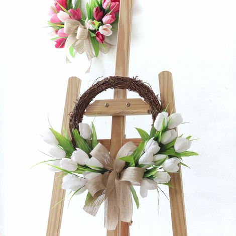 Guirlande Florale Artificielle - Couronne En Rotin Avec Grand Nœud Pour Porte D'Entrée Ou Mur - Décoration De Fête Et Photo - 40 cm (1/5)