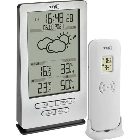 XENA Drahtlose Wetterstation – 12- bis 24-Stunden-Wettervorhersage – Innen-/Außentemperatur – Luftfeuchtigkeit – Komfortanzeige – Tfa Dostmann (1/5)