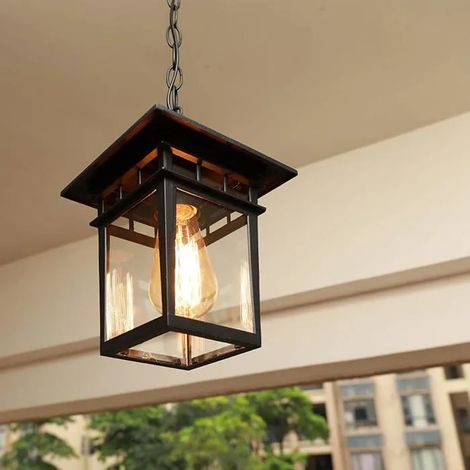 Lampe Suspendue d'extérieur,Suspension en Acier Galvanisé,Verre Clair Lustre,Courtyard Corridor Aisle Decor Garden (1/5)