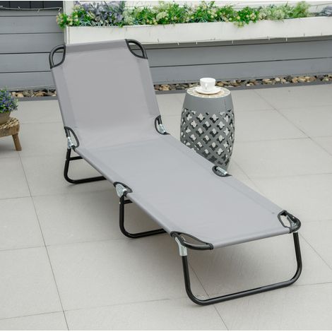 Tumbona exterior plegable reclinable gris de acero OKMYHOME (1/3)