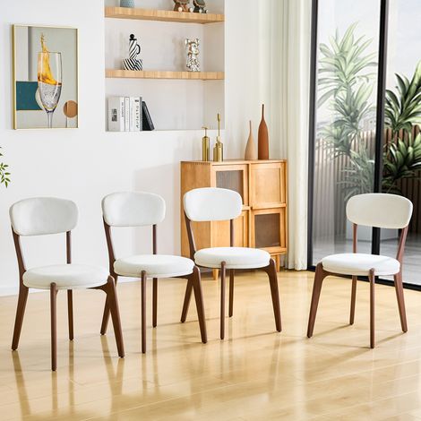 Set di 4 sedie da pranzo con schienale imbottito, struttura in metallo, 55,5x48,5x84 cm, lino bianco