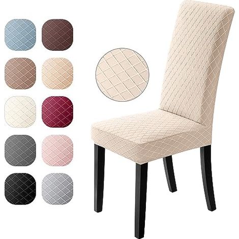 Housse de Chaise Lot de 4 Couverture de Chaise Durable avec Élasticité pour Une Housse de Protection Maximale, Design Jacquard Élégant, Housse de Salle à Manger Lavable en Machine (Beige) (1/3)