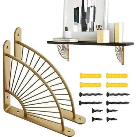 UlisemLot de 2 supports d'étagère d'angle en métal doré, en forme d'éventail, pour décoration de salon, de restaurant, doré/noir, taille unique (1/4)