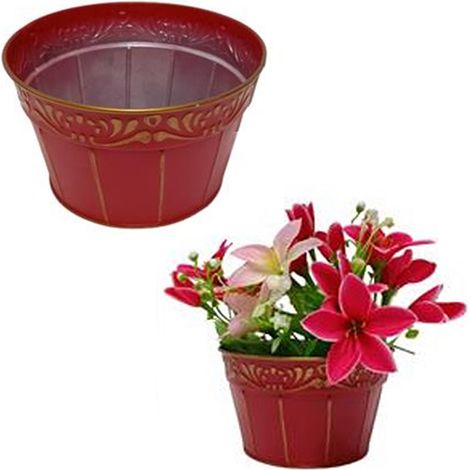 Porta vaso dolci rosso di natale in metallo cestino centrotavola decorzioni addobbi natalizi casa tavola 20 cm (1/4)
