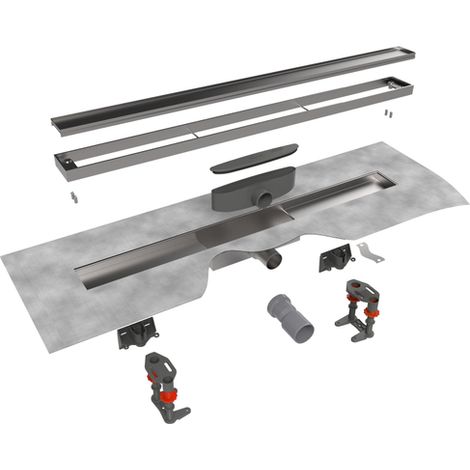 Easy Drain Modulo TAF low caniveau de douche - 70x6.7cm - avec bride de sol - Siphon : 30mm - inox brossé