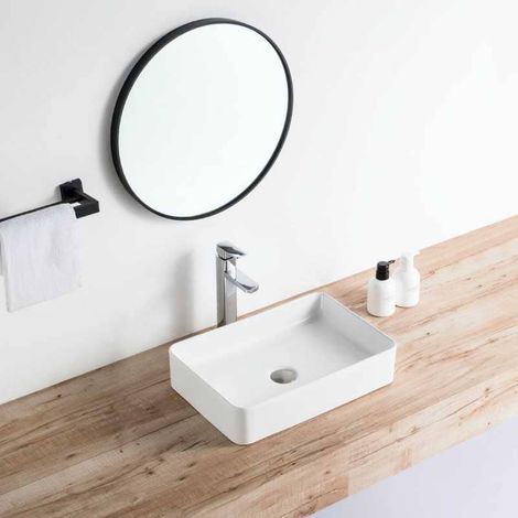 Lavabo blanco brillante sobre encimera cerámico RISTA 50 x 34 cm