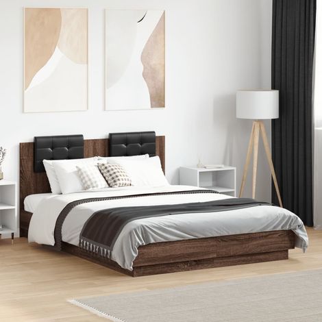 Estructura cama con cabecero luces LED roble Sonoma 135x190 cm vidaXL (1/5)