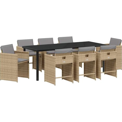 Maison Exclusive - Set da Pranzo per Giardino con cuscino 9 pcs Beige polyrattan