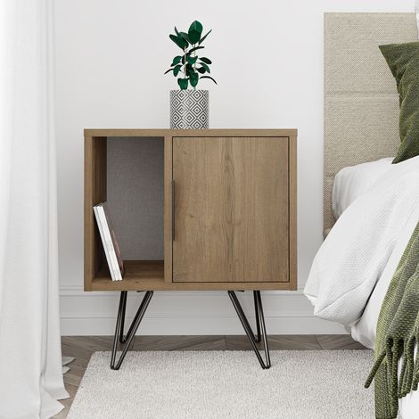 Glynn Modern Bedside Table Oak Effect 50.2cm Width Bedroom Furniture (1/5)