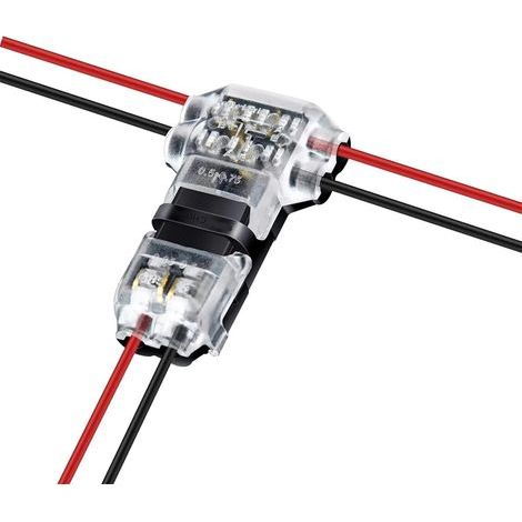 Connettore elettrico a T a 2 pin e 3 vie, morsettiera compatta universale per cavi a bassa tensione da 18-22 AWG, connessione rapida senza saldatura. (1/4)