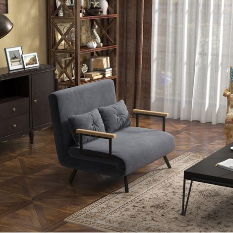 Sillón cama reclinable con respaldo ajustable gris OKMYHOME (1/3)