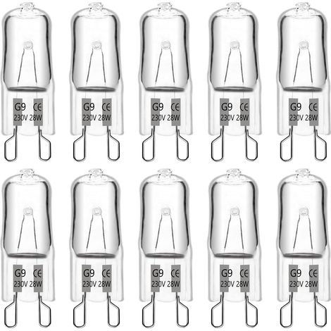 G9-Halogenlampe, 28 W, 230 V, 370 lm, 2700 K, warmweiß, dimmbar, G9-Kapselbirnen, für Kronleuchter, Landschaftslampen, Wandleuchten, Schrankbeleuchtung, 10 Stück