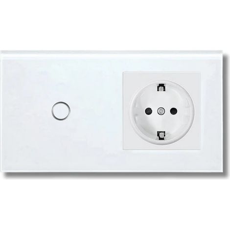 Interrupteur tactile et prise, cadre en verre trempé, 1 an, LED (1/5)