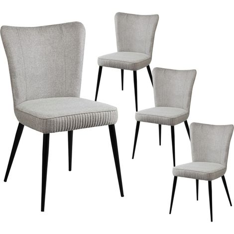 Lot de 4 Chaises Tissu Gris Clair Chiné Pieds Métal Noir Mat - MAURINE (1/5)