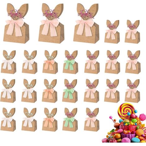 Sacs de Pâques pour 24 pièces d'oreilles de lapin mignonnes déco Sachets Réutilisables pour Bonbons de Pâques pour cadeaux de fête chocolats biscuits gâteaux desserts (1/5)