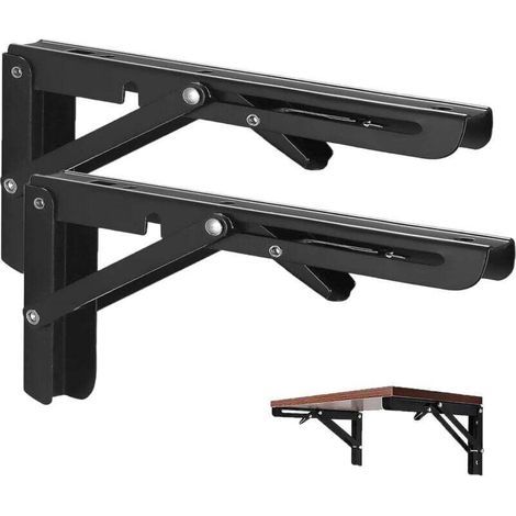 300mm Équerre Pliante, 2Pcs Noir Support Console Pliable, Supports D' étagères Pliants Charge, Lourds Support Console Pliable,Equerre Etagere, Pour Garage,Cuisine,Chambre,70KG/155lbs Porteur (1/4)