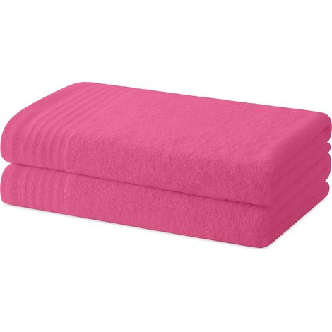 Lot de 2 Serviettes de Bain ou de Douche - Ensemble de Serviettes - 100% Coton - 480g/m2-130x65 cm - Rose (1/5)