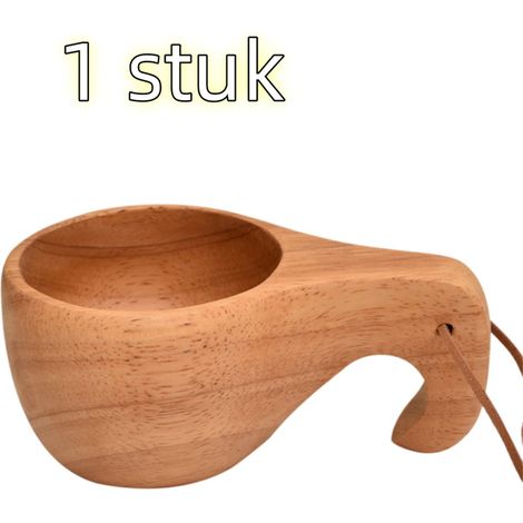 pièce - Gobelet - Bouteille d'eau - Tasse portable - Tasse en bois d'hévéa en forme de trompe d'éléphant - Anse - Convient pour une utilisation en extérieur - 15 cm x 8 cm x 6,2 cm - Couleur bois (1/5)