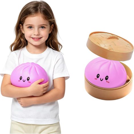 Balle anti-stress géante en forme de ravioli, balle anti-stress jumbo douce à remontée lente, grande balle anti-stress mignonne en forme de ravioli, jouet de bureau anti-stress pour le bureau - Rose M (1/5)