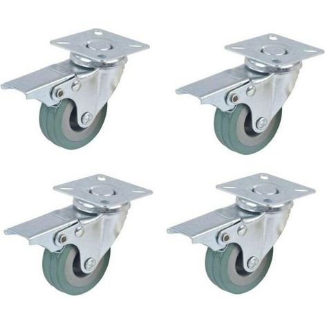TRADE SHOP - 4 Ruota Gomma Ricambio Rotella Carrello Mobili Staffa Girevole Con Freno 75x21 -