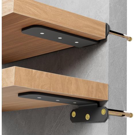 2 Pièces Equerre Etagere Murale Equerre Charge Lourde, Équerre Étagère Metal Noir, 150MM Support Étagère Murale Forme en L, Fixation Flottante Support avec Vis (1/5)