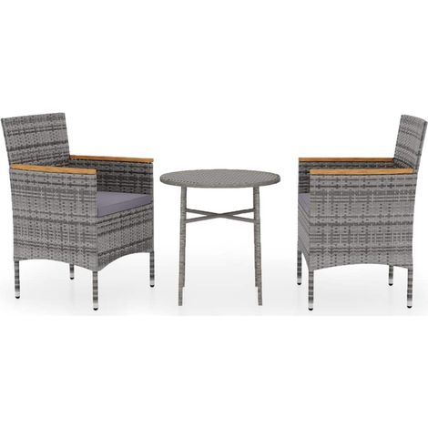 Maison Exclusive - 3-tlg. Garten-Essgruppe Poly Rattan Grau (1/5)