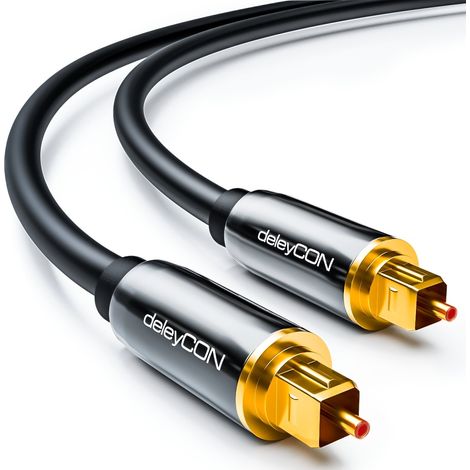 1m Câble Audio Numérique Optique - S/PDIF - 2x Toslink Fiche - LWL Fibre Optique Connecteur Métallique 5mm Flexible - Noir (1/5)