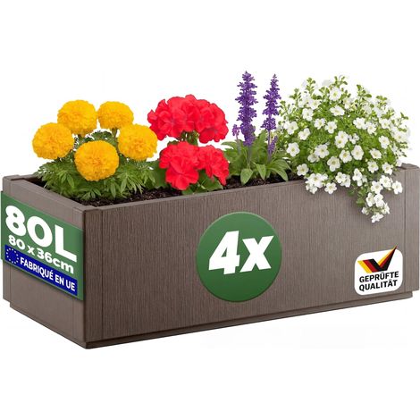 CASARIA® Jardinière Ethica Résistante aux intempéries Fond d'écoulement Bac à fleurs Pot de fleurs Jardin Set de 4 Brun