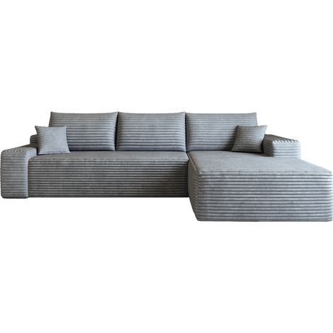 Divano Angolare Modulare 2 Posti, Seduta Profonda con Schiuma ad Alta Resilienza, Tessuto a Coste Grigio 270 × 175 × 83 cm (1/5)