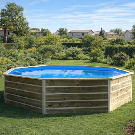 Piscine bois WATERCLIP octogonale Ø460x94 cm BOHOL – 10,8m³ – filtration complète incluse – montage rapide 2h