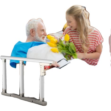 Barandilla de cama para personas mayores, estructura metálica, dimensiones 69 x 40 cm, diseño plegable, función anticaída, soporta hasta 100 kg. (1/5)