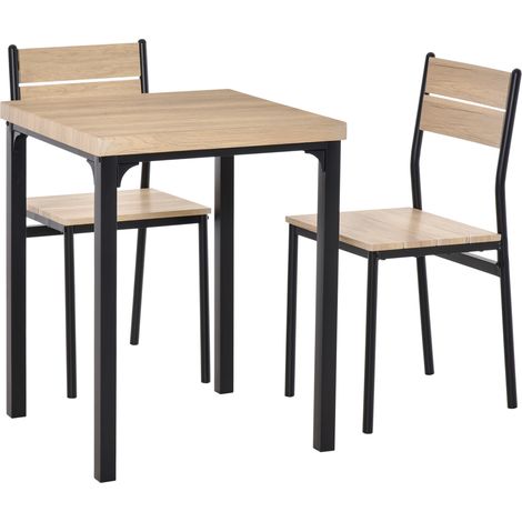 Ensemble de salle à manger 3 pièces , table et 2 chaises, ensemble gain de place pour salle à manger ou cuisine, finition bois naturel et noir.