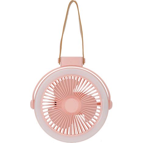 Ventilateur suspendu de 18 cm avec lampe, 3 vitesses, rechargeable par USB, idéal pour le camping.