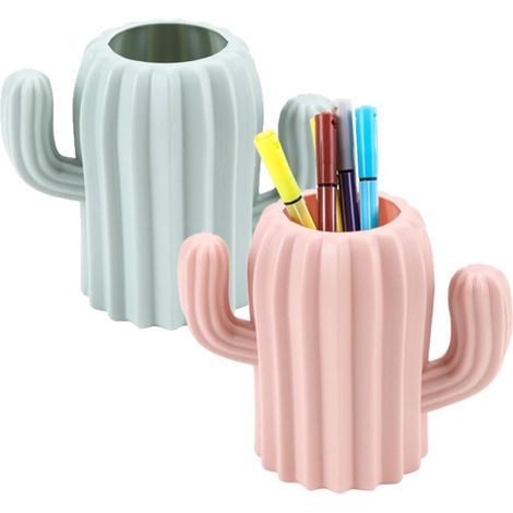 Pot à Crayons 2 Pièces Porte-stylos Forme de Cactus Porte Stylo de Bureau Porte Pot Organisateur Forme de Cactus Pot à Crayons Pot Stylo Bureau Pot a Pinceau de Maquillage (Rose, Vert) (1/5)