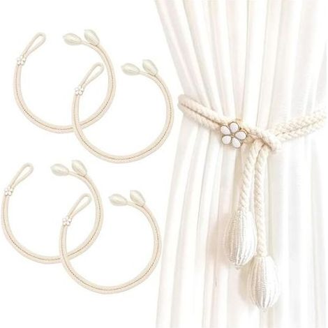 Lntyq 4pcs Tiebacks of Curtains, Tieback for Curtains Large Beads, Tieback Curtain Cotton Made by hand, Tiebacks to Curtains, Cravates of Curtain, Tieback Curtains (Beige) (1/4)