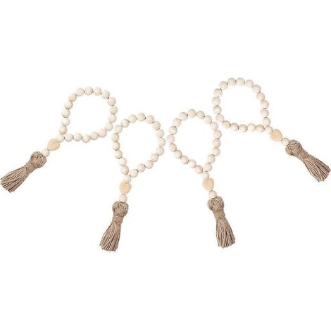 Guirlande de perles en bois rustique à suspendre avec pompons (16 pièces) (1/5)