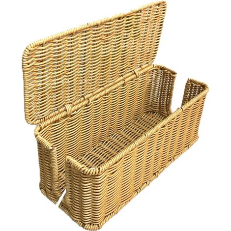 Boîte de rangement pour câbles en rotin fait main avec couvercle — Organiseur de câbles avec ouverture latérale — Cache-câbles pour bureau et maison — Couleur bois