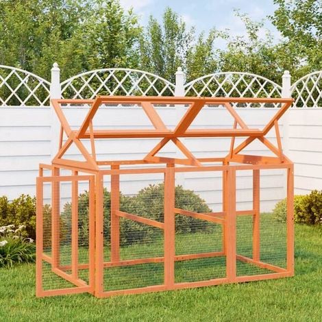 Enclos pour animaux brun, mesurant 141x94x104 cm, en pin massif.