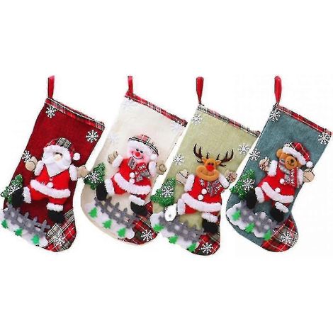 4er-Packung (Schneemann) Weihnachtsstrumpf-Geschenktüte, Süßigkeiten-Geschenktüte, Weihnachtsschmuck-Anhänger, Socken (1/4)