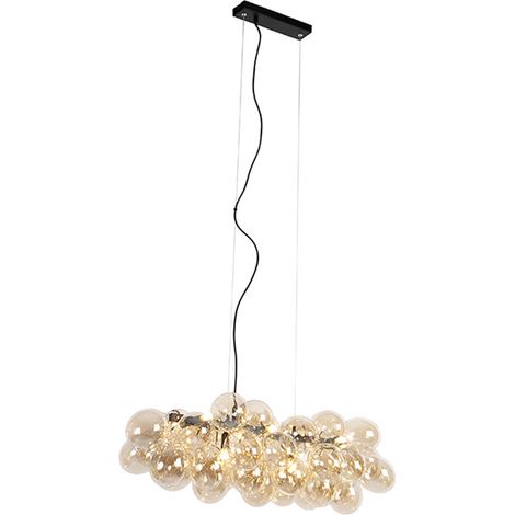 QAZQA Lampada a sospensione tavolo soggiorno uvas - Design - Vetro,Acciaio - Nero/Oro/Ottone - Oblungo Max. 8 x Watt (1/5)