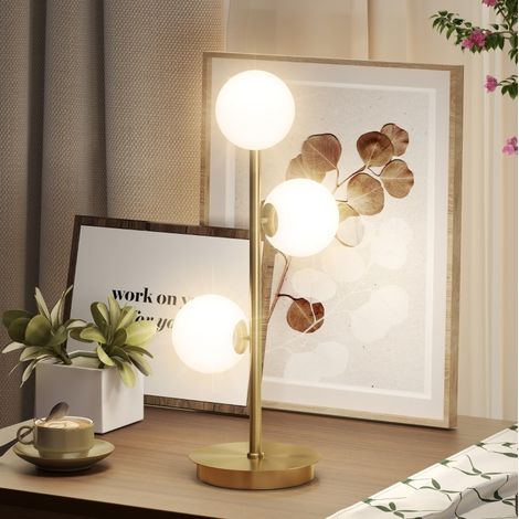 Lampada da tavolo 24x24x53 cm finitura ottone, 3 sfere, per camera – MEUBLIV (1/5)