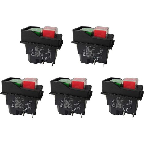 Lot de 5 interrupteurs électromagnétiques à bouton-poussoir pour outils de jardin KJD17 220 V, 4 broches (1/5)