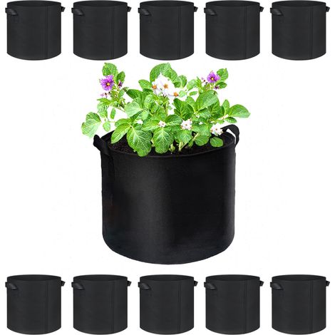 Lot 10 Sacs Culture Plantes 5 Gallons (19L) – Tissu Non Tissé Respirant – Pour Pommes de Terre, Champignons – Pliables avec Poignée Transport (1/5)