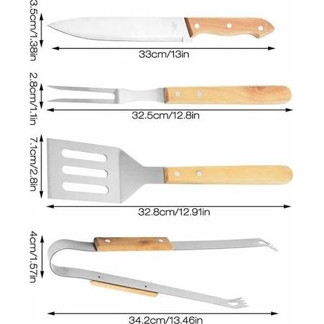 Ustensiles Barbecue, Ensemble doutils de Barbecue en Acier Inoxydable Accessoires Barbecue, Kit doutils de Barbecue avec poignée en Bois et étui de Transport, Cadeau pour Homme 4 pcs (1/5)