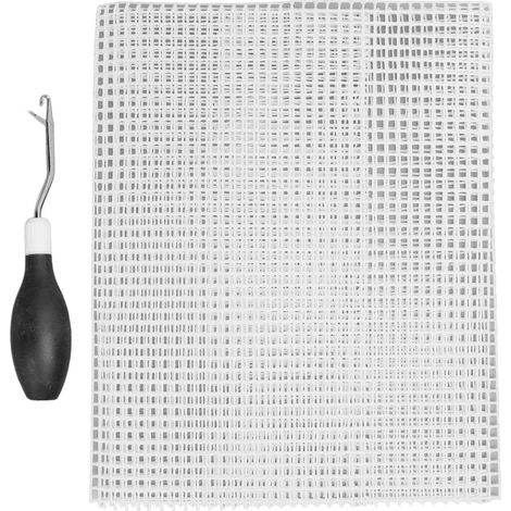 Outil à crochet et kit de crochet de tapis en maille avec poignée en caoutchouc, aiguille à crochet coudée, tissu en maille 50x50cm pour loisirs créatifs, noir (1/5)