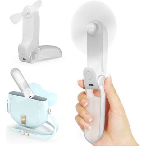 3-in-1 USB-wiederaufladbarer, tragbarer Ventilator, 2 Geschwindigkeitsstufen, 8 Stunden Akkulaufzeit, eingebauter Akku, Weiß – Ideal für Reisen/Büro/Outdoor